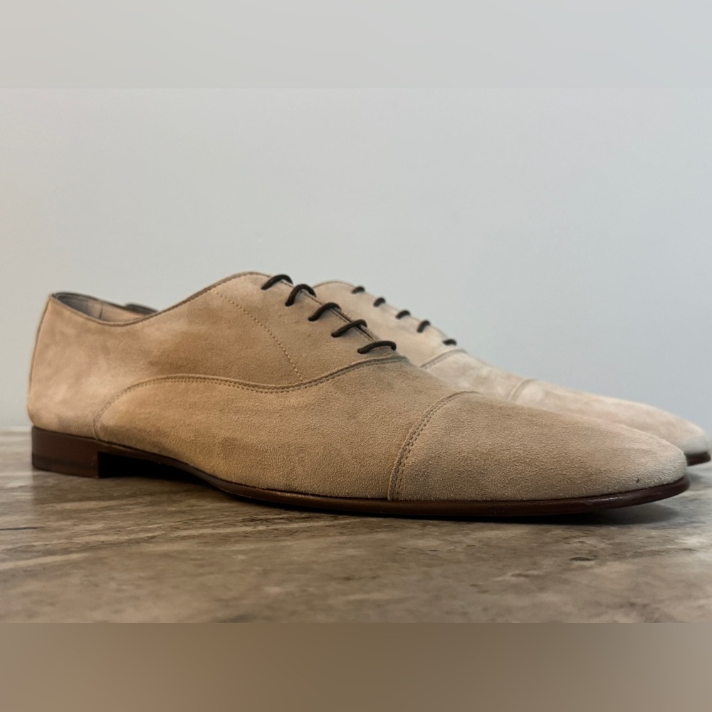 ISAIA NAPOLI SUEDE OXFORDS LACE UPS DERBY BLUCHER 43.5 / US 10.5 $1300 BEIGE